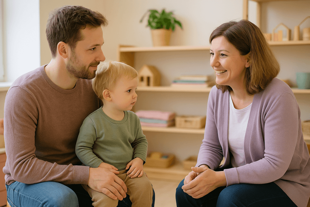 Erstgespräch zwischen Eltern und Tagespflegeperson - vertrauensvoller Austausch, Kennenlernen