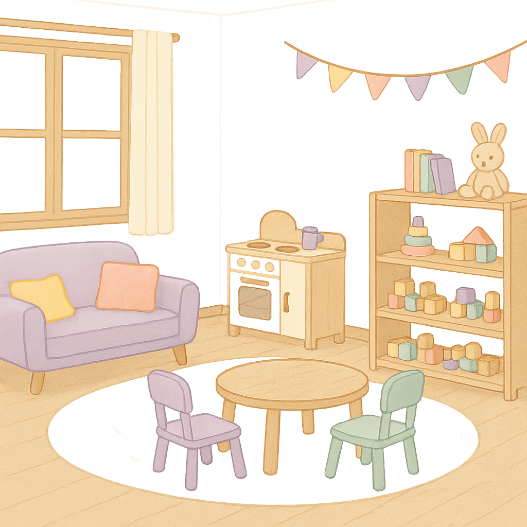 Helle, freundliche Räumlichkeiten der LUNA Kindertagespflege mit kindgerechter Einrichtung und Spielecken