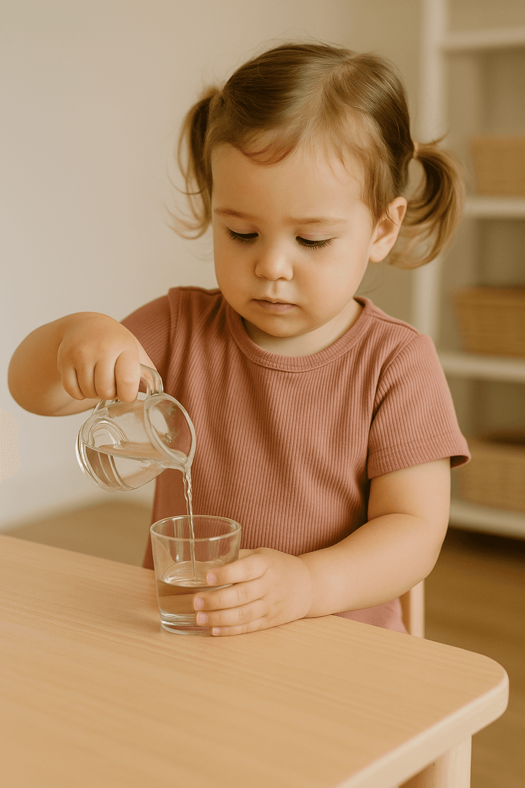 Kind bei selbstständiger Tätigkeit nach Maria Montessori - 'Hilf mir, es selbst zu tun'