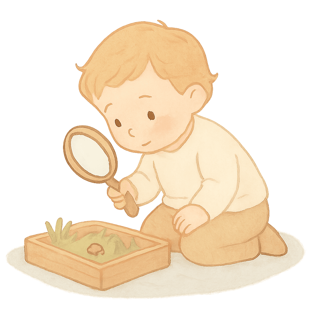 Kind beim Entdecken und Erforschen - neugieriger Blick, aktives Lernen in sicherer Umgebung